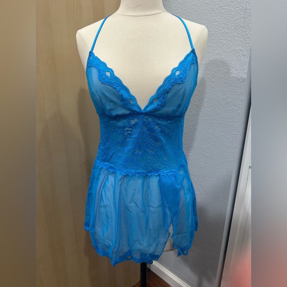 Victorias Secret Sexy Strappy Mesh Lace V-neck Slit Fairy Lingerie Chemise Dress